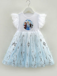 YK Embellished Print Flutter Sleeve Fit & Flare Dress