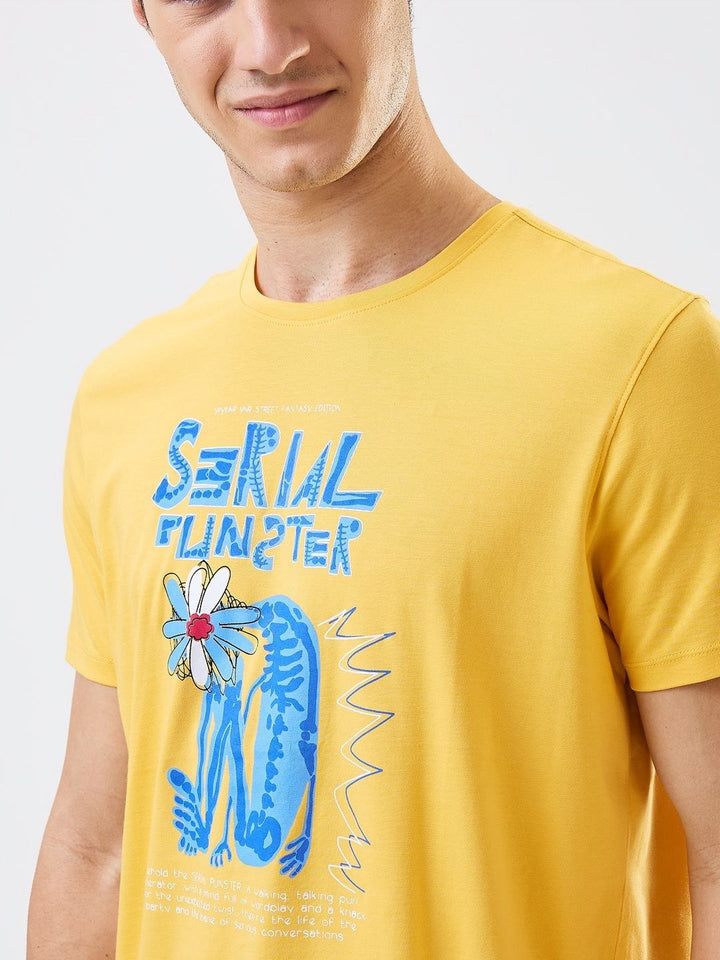 SPYKAR Men Graphic Printed Round Neck Cotton Slim Fit T-shirt