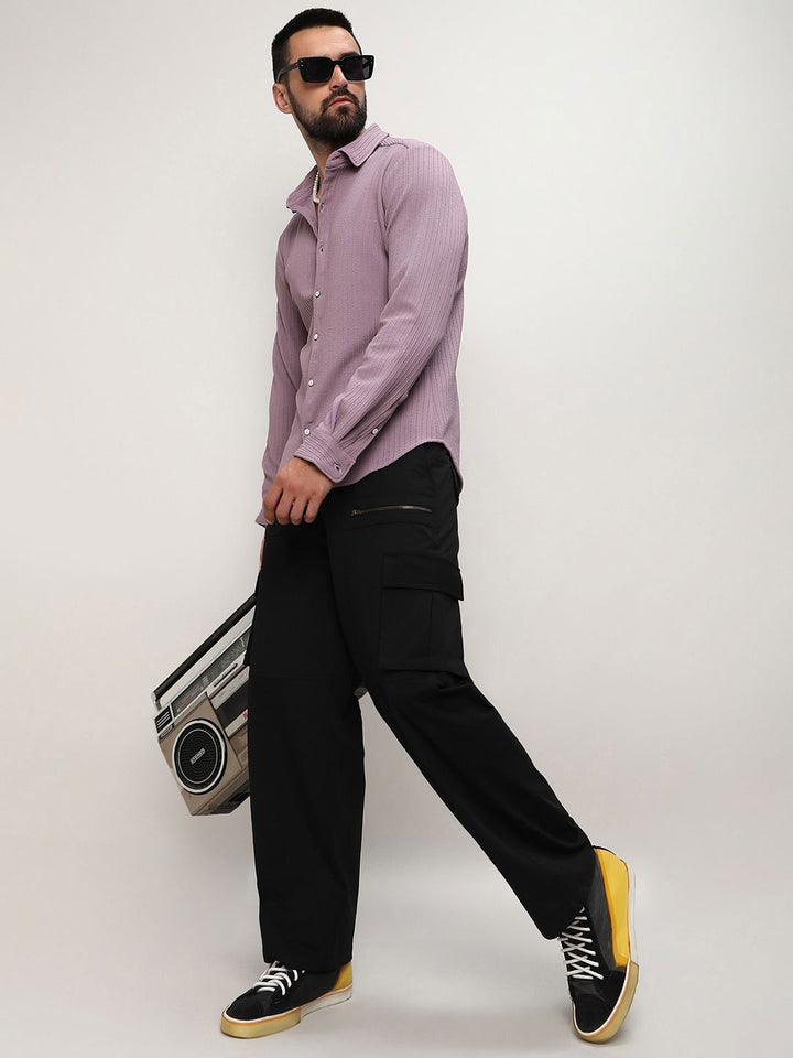Campus Sutra Men Comfort Fit Textured Spread Collar Casual Shirt