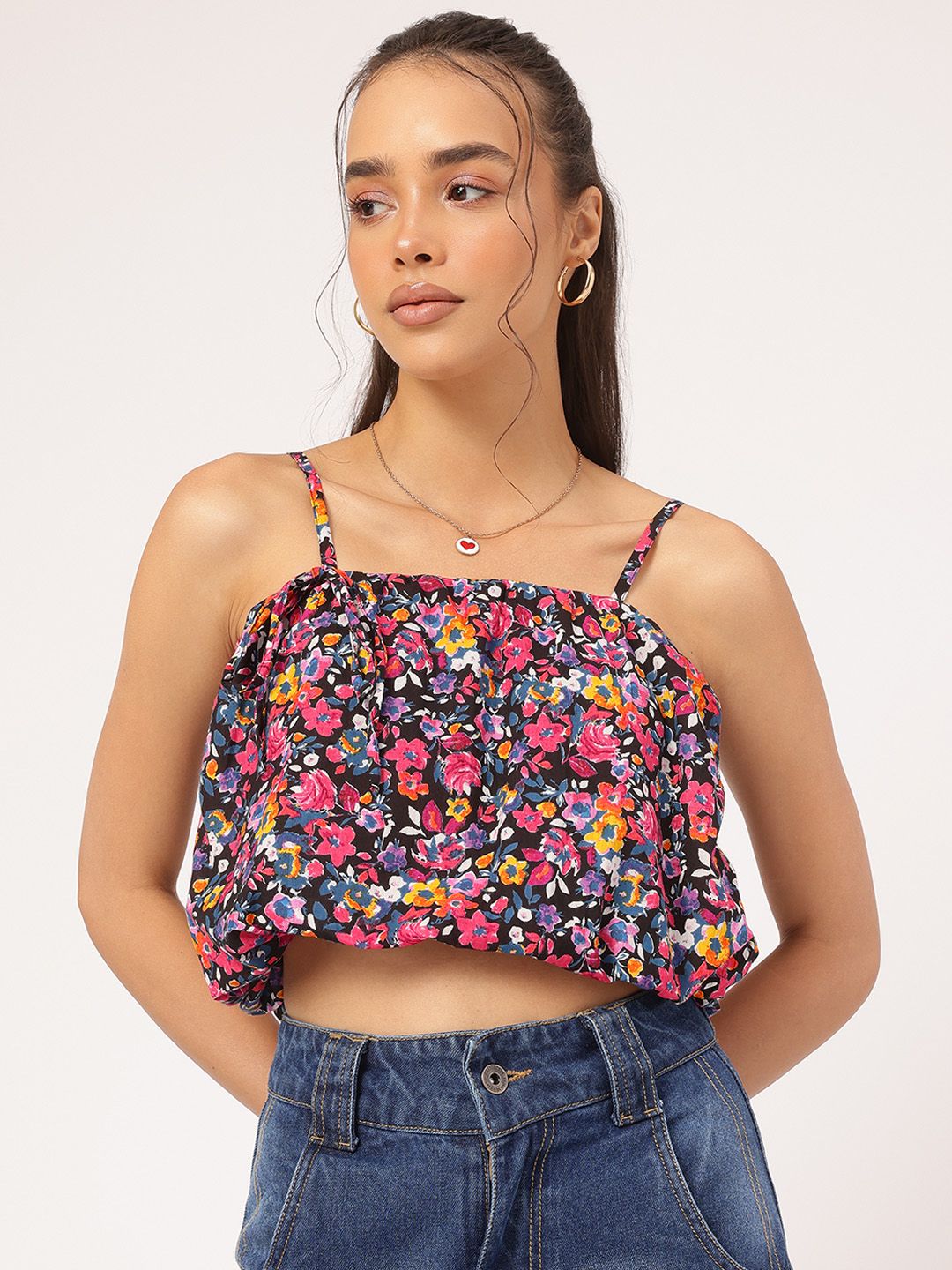 DressBerry Bloom & Beyond Floral Print Crop Blouson Top
