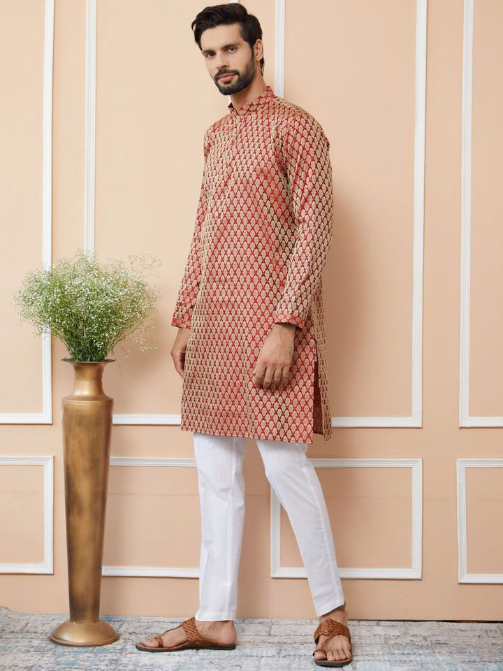 See Designs Ethnic Motifs Woven Design Long Sleeves Regular Straight Kurta & Pyjama