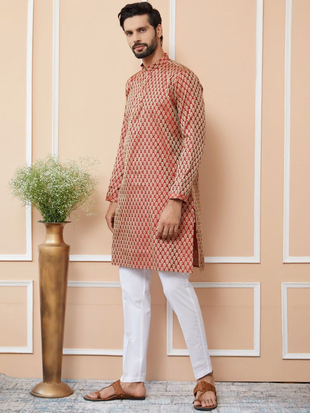 See Designs Ethnic Motifs Woven Design Long Sleeves Regular Straight Kurta & Pyjama