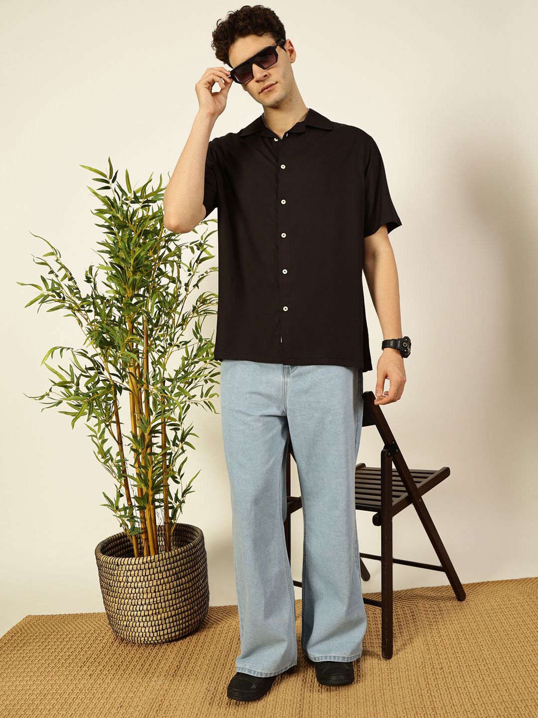 Thomas Scott Men Premium Cuban Collar Solid Oversized Casual Shirt