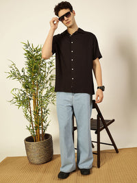 Thomas Scott Men Premium Cuban Collar Solid Oversized Casual Shirt
