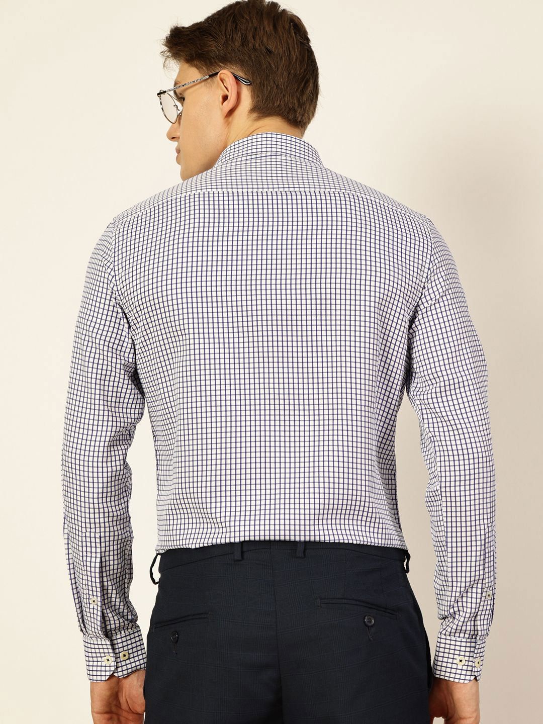 Thomas Scott Men Smart Spread Collar Gingham Checked Cotton Formal Shirt