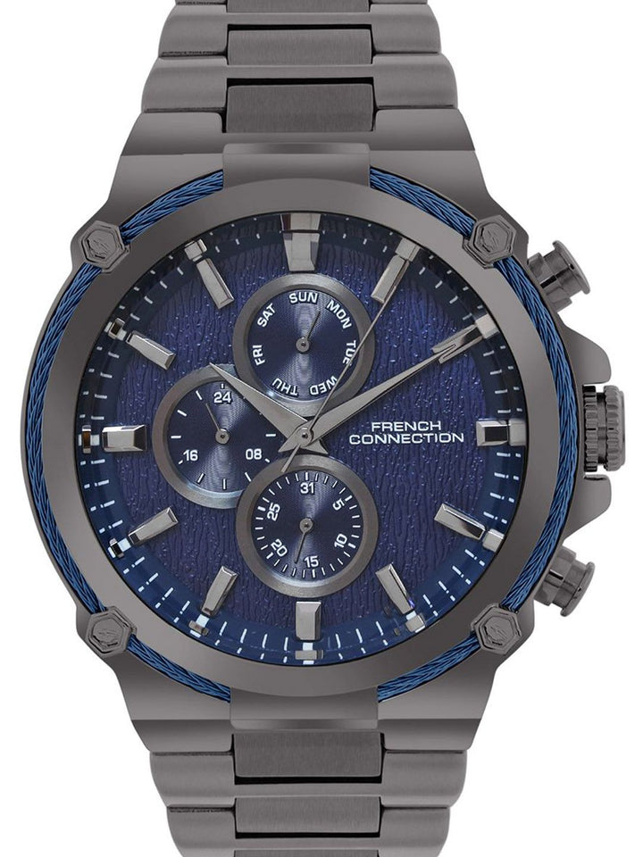 French Connection Men Patterned Dial & Stainless Steel Bracelet Style Straps Analogue Multi Function Watch