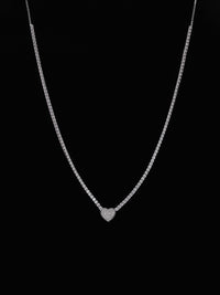 PANASH 925 Sterling Silver Rhodium-Plated CZ-Studded Heart Necklace