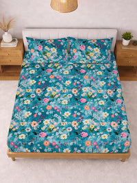 Myntra Elegant Homes Blue Floral 300 TC King Bedsheet with 2 Pillow Covers