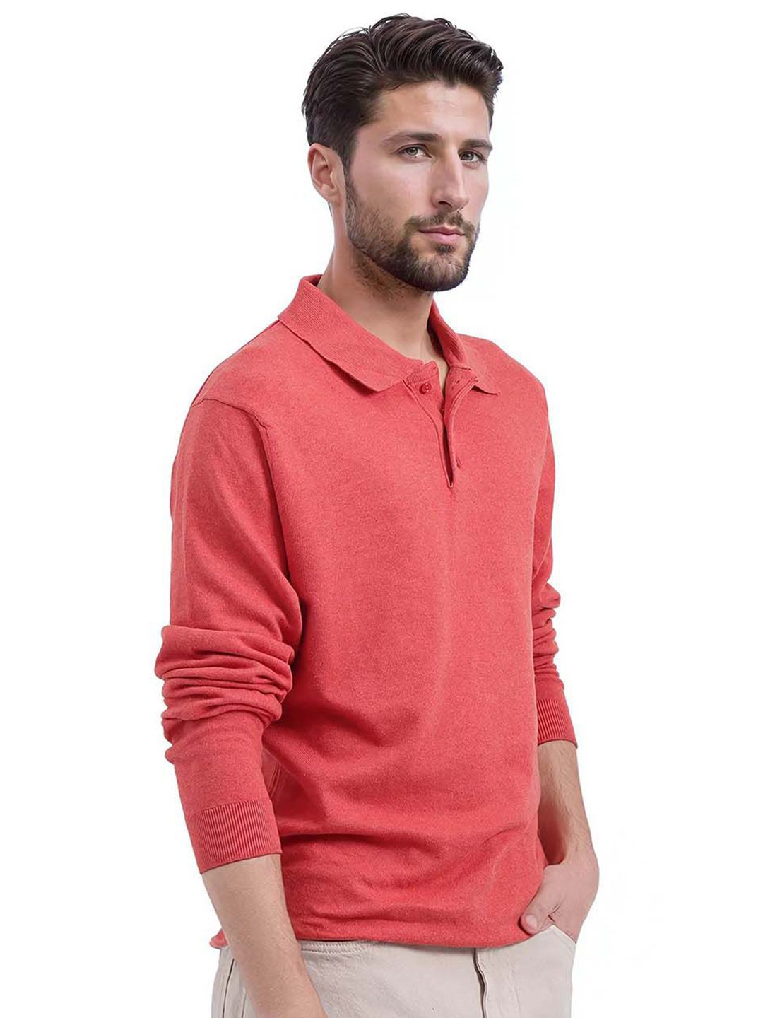 RARE RABBIT Men Pure Cotton Polo Collar T-shirt