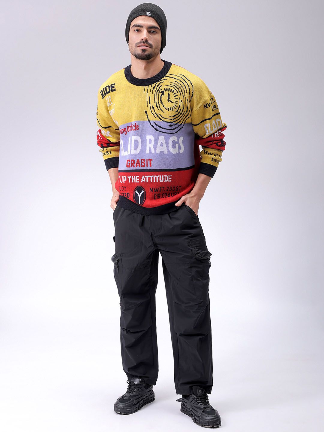 The Indian Garage Co Men Typography Printed Round Neck Full Sleeves Pullover Sweaters