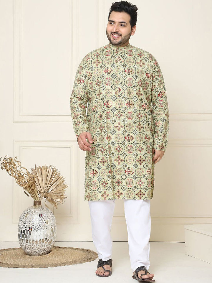 SOJANYA PLUS Motif Etnik Bercetak Linen Kapas Kurta Lurus dengan Piyama
