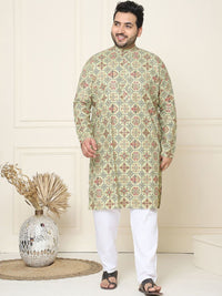 SOJANYA PLUS Motif Etnik Bercetak Linen Kapas Kurta Lurus dengan Piyama
