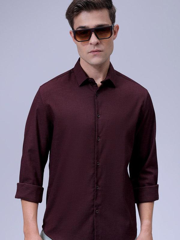 Lelaki Garage CO India Slim Fit Spread Collar Pepejal Kasual