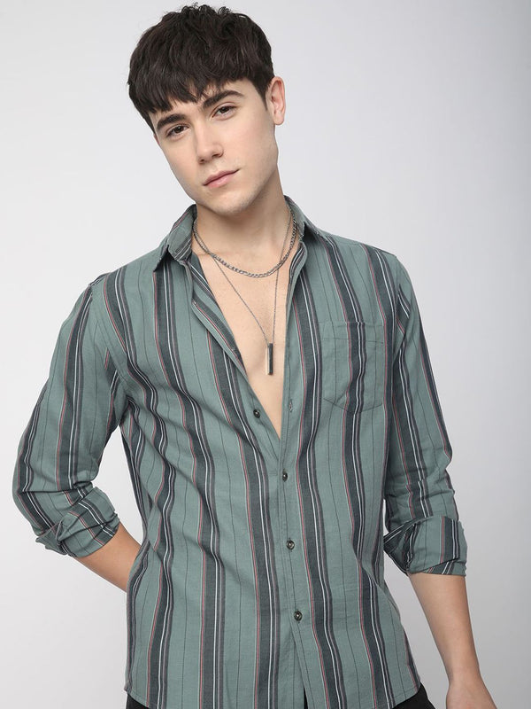 VASTRADO Men Classic Slim Fit Multi Stripes Opaque Striped Casual Shirt