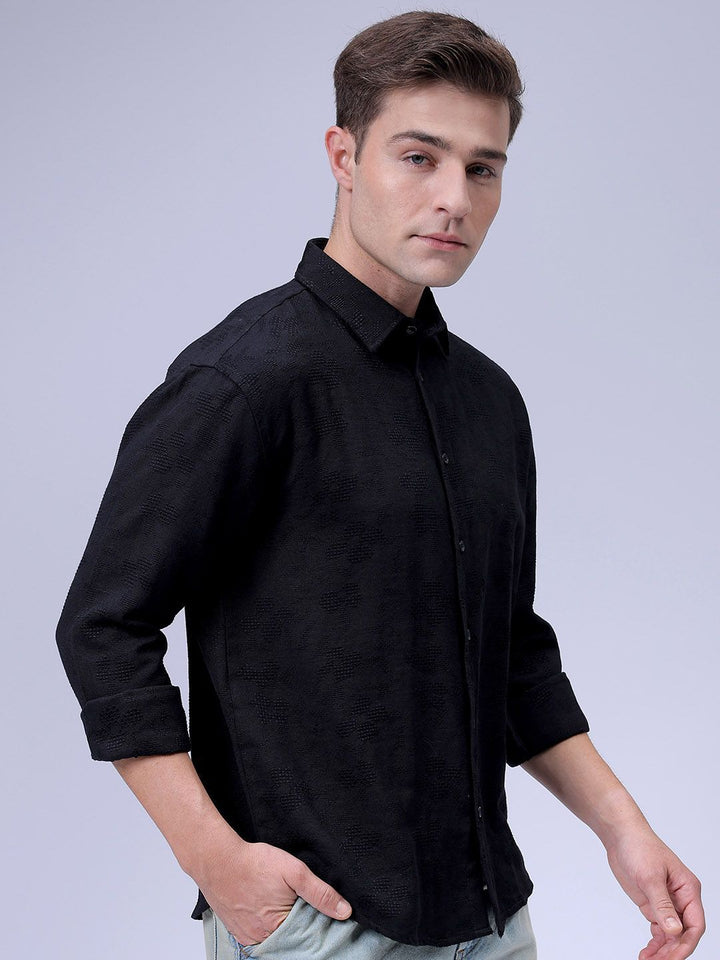 The Indian Garage Co Relaxed Fit Spread Collar Textured Cotton Casual Shirt