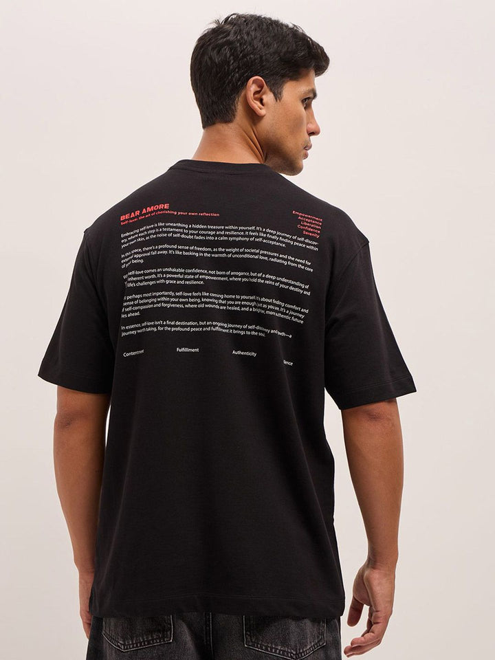THE BEAR HOUSE Men Typography Printed Round Neck Pure Cotton Oversized T-shirt