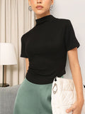 DressBerry Snatched Waist High Neck Ruched Top