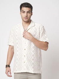 VASTRADO Pure Cotton Crochet Notch Collar Oversized Shirt