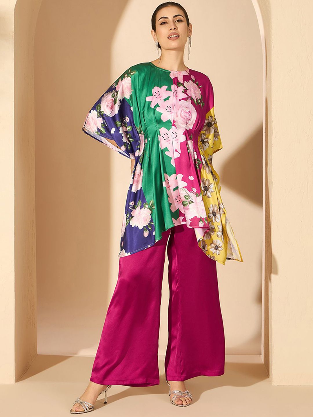 Antheaa Pink Floral Printed Tunic with Palazzos