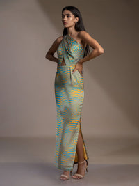 Mamicha Print One Shoulder Georgette A-Line Midi Dress