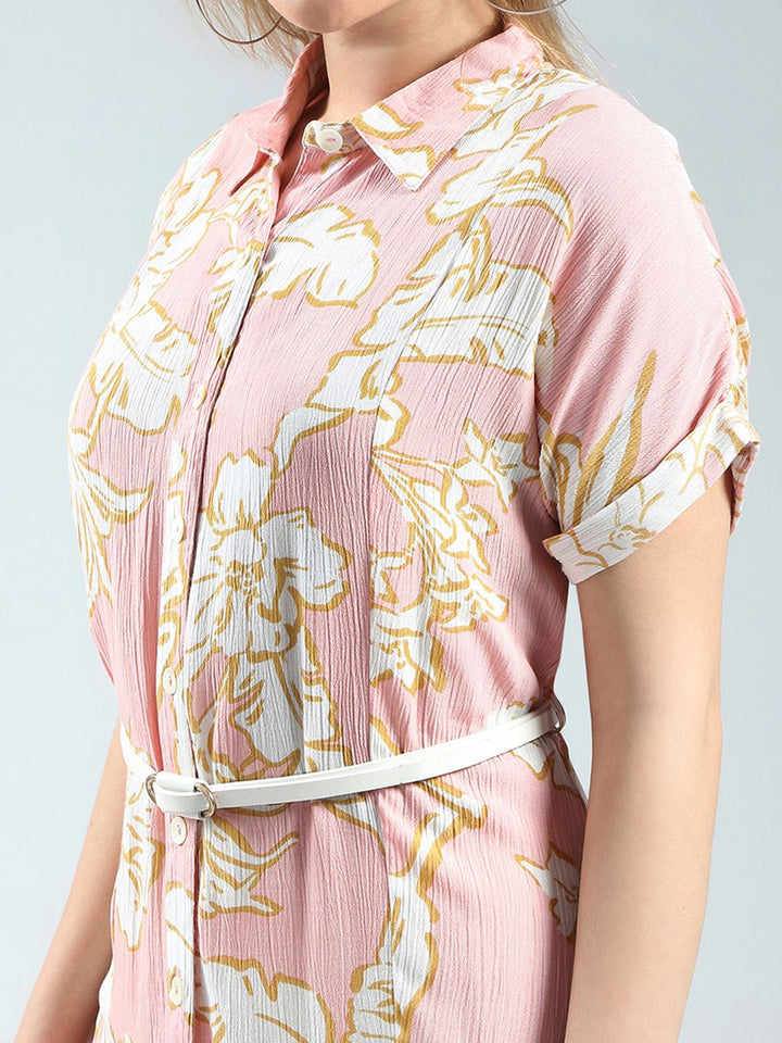 Monte Carlo Floral Print Belted Shirt Dress