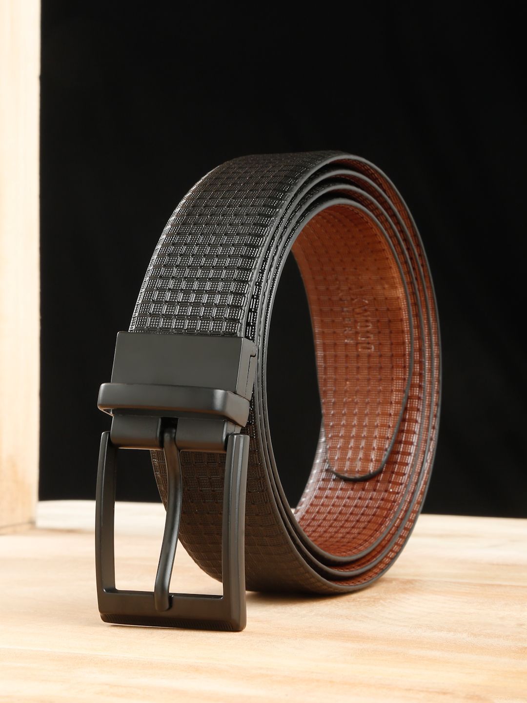 Teakwood Leathers Men Textured Leather Reversible Formal Belt