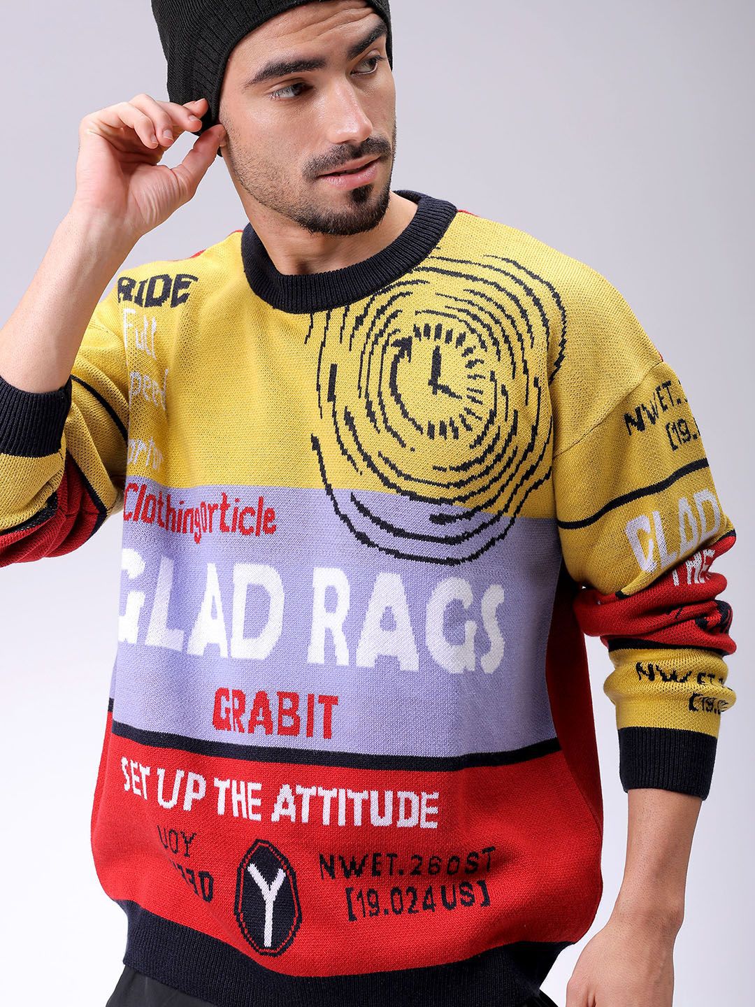 The Indian Garage Co Men Typography Printed Round Neck Full Sleeves Pullover Sweaters
