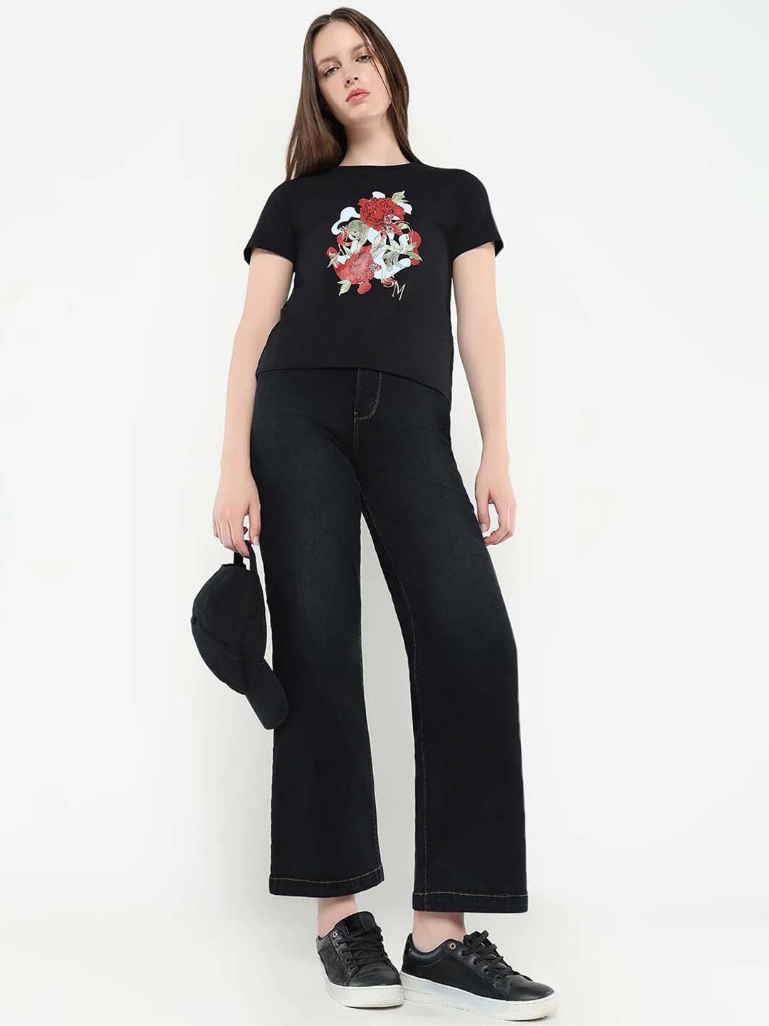 Rareism Wanita Grafik T-Shirt Leher Pusingan Dicetak
