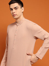 House of Chikankari Men Pink Cotton Embroidered Kurta