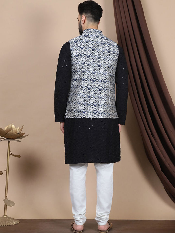 Anouk Black Ethnic Motifs Embroidered Straight Sequinned Pure Cotton Kurta with Churidar