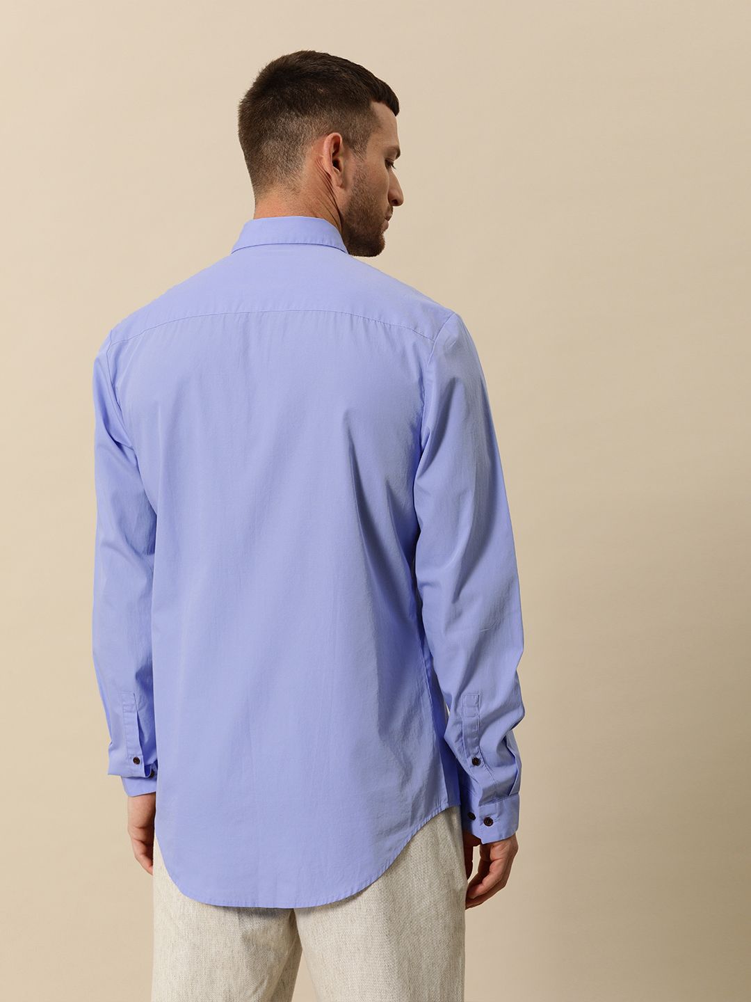 Mr Bowerbird Men Blue Solid Tailored Fit Casual Shirt