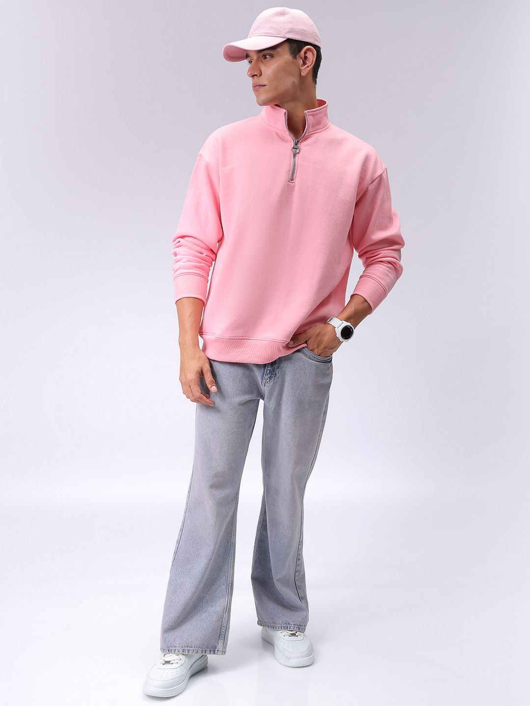 The Indian Garage Co Men High Neck Half Zipper Winter Sweatshirt