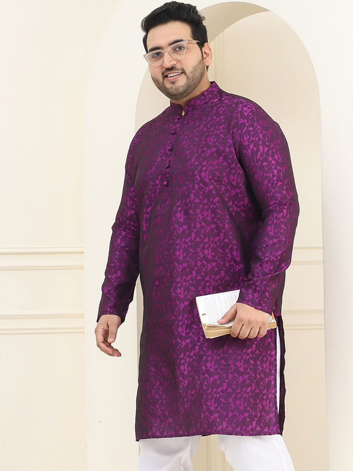 SOJANYA PLUS Geometric Woven Design Mandarin Collar Regular Silk Straight Kurta
