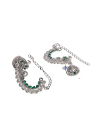 PANASH Silver Plated Peacock Shaped Oxidized Ear Cuffs Jhumka Earrings