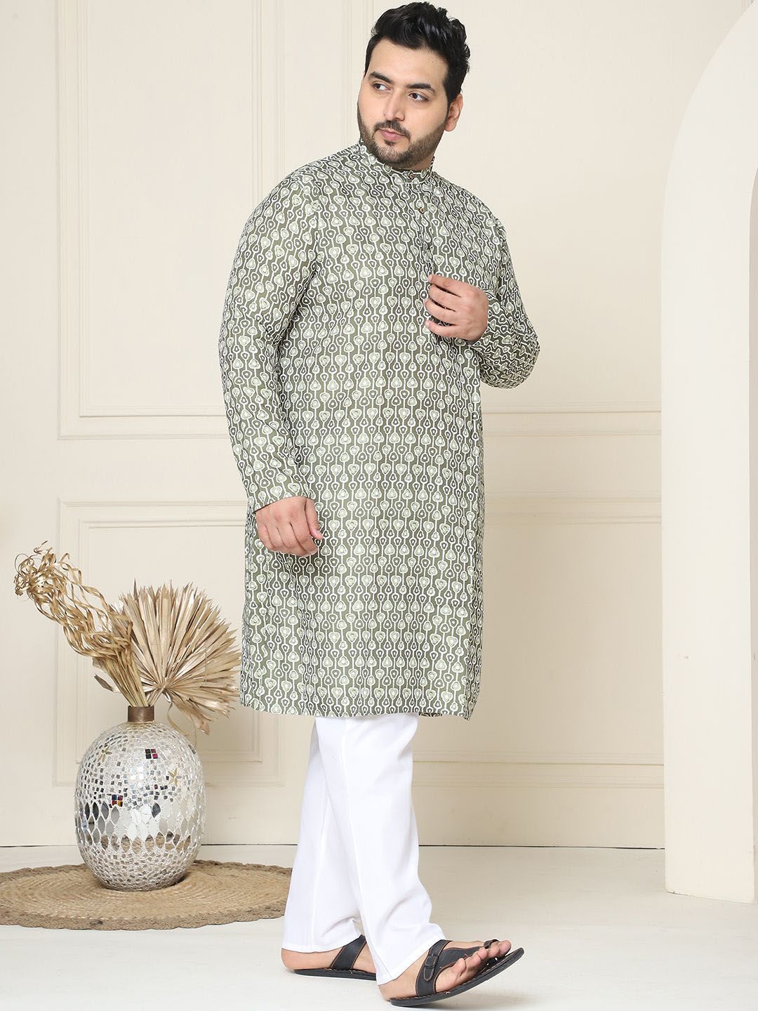 SOJANYA PLUS Floral Printed Mandarin Collar Pure Cotton Straight Kurta with Pyjamas