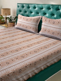 Myntra Elegant Homes Beige & White Floral 400 TC King Bedsheet with 2 Pillow Covers