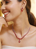 Rubans premium rhodium bersalut set barang kemas pernyataan ruby ​​merah