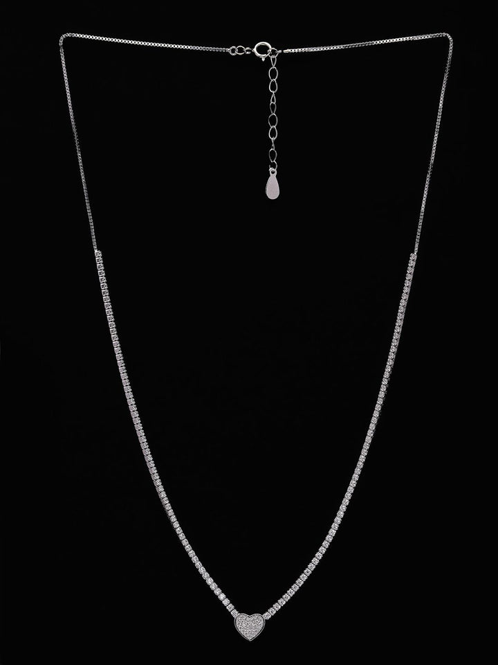 PANASH 925 Sterling Silver Rhodium-Plated CZ-Studded Heart Necklace