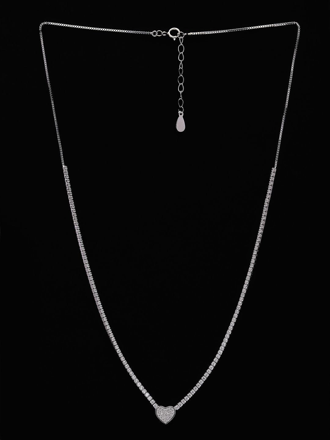 PANASH 925 Sterling Silver Rhodium-Plated CZ-Studded Heart Necklace
