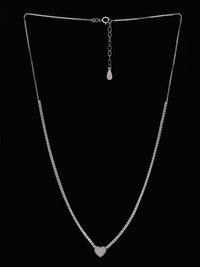 PANASH 925 Sterling Silver Rhodium-Plated CZ-Studded Heart Necklace