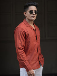 Powerlook Men Cuban Collar Self Design Casual Shirt