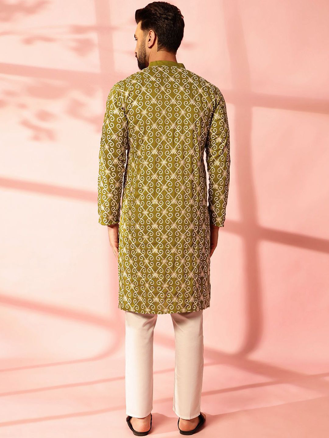 Anouk Men Floral Embroidered Regular Pure Cotton Kurta with Pyjamas
