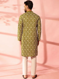 Anouk Men Floral Embroidered Regular Pure Cotton Kurta with Pyjamas
