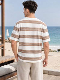 Eszett Brushed Brown Tshirt Striped Cotton Round Neck Drop-Shoulder Sleeves Oversized Fit T-shirt