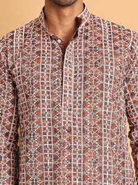 Jompers Men Geometric Embroidered Chikankari Kurta