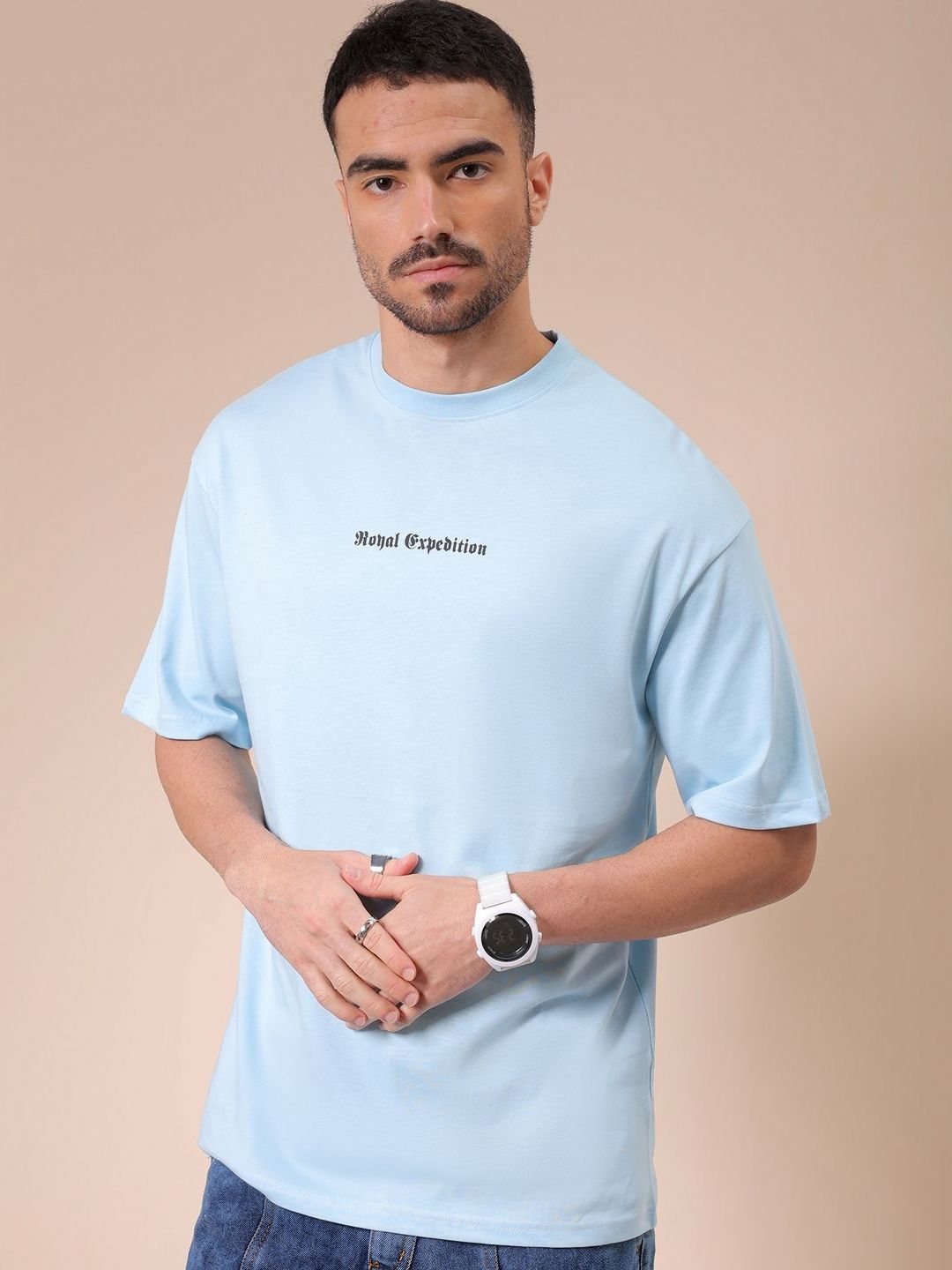 The Indian Garage Co Men Graphic Printed Round Neck Cotton Oversized T-shirt