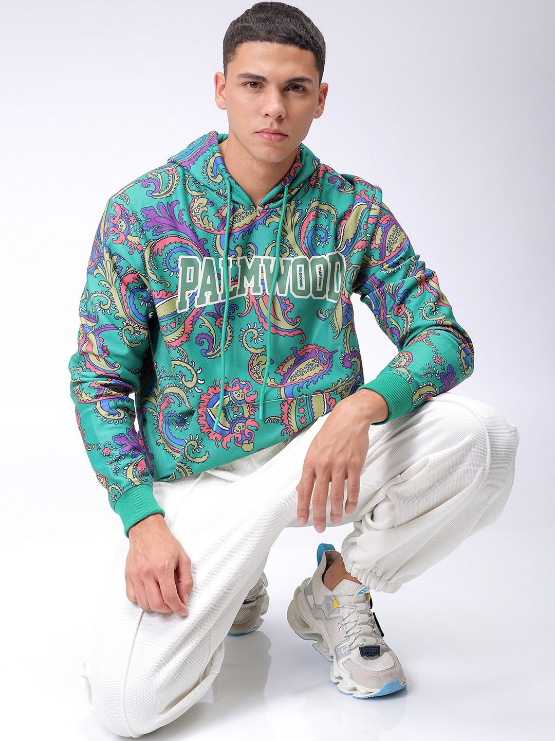 The Indian Garage Co Men Long Sleeves Abstract Printed Hooded Sweatshirt