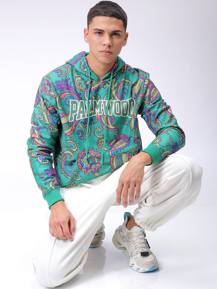 The Indian Garage Co Men Long Sleeves Abstract Printed Hooded Sweatshirt