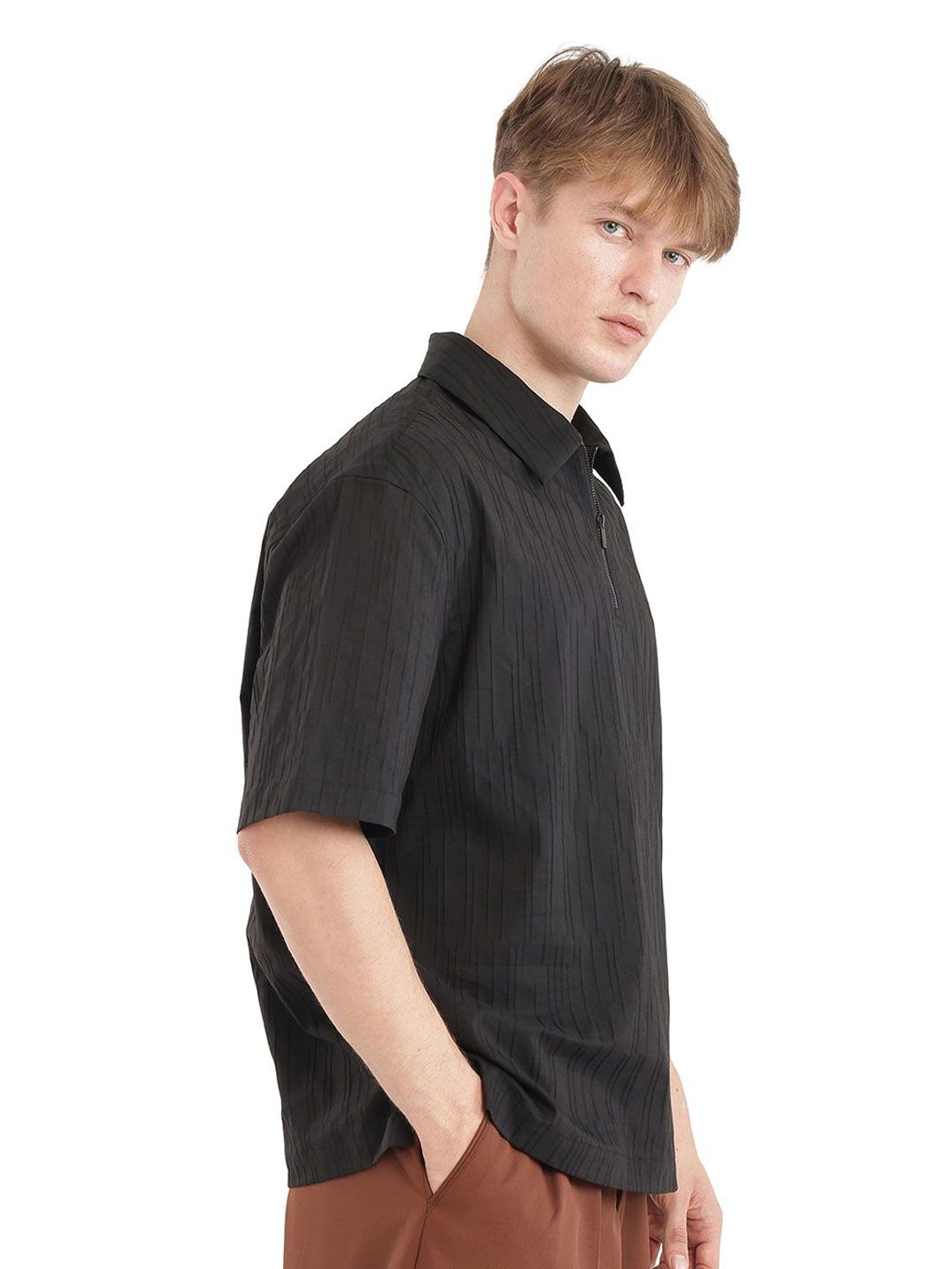 RARE RABBIT Men Polo Collar Self Design Relaxed Fit Cotton T-Shirt