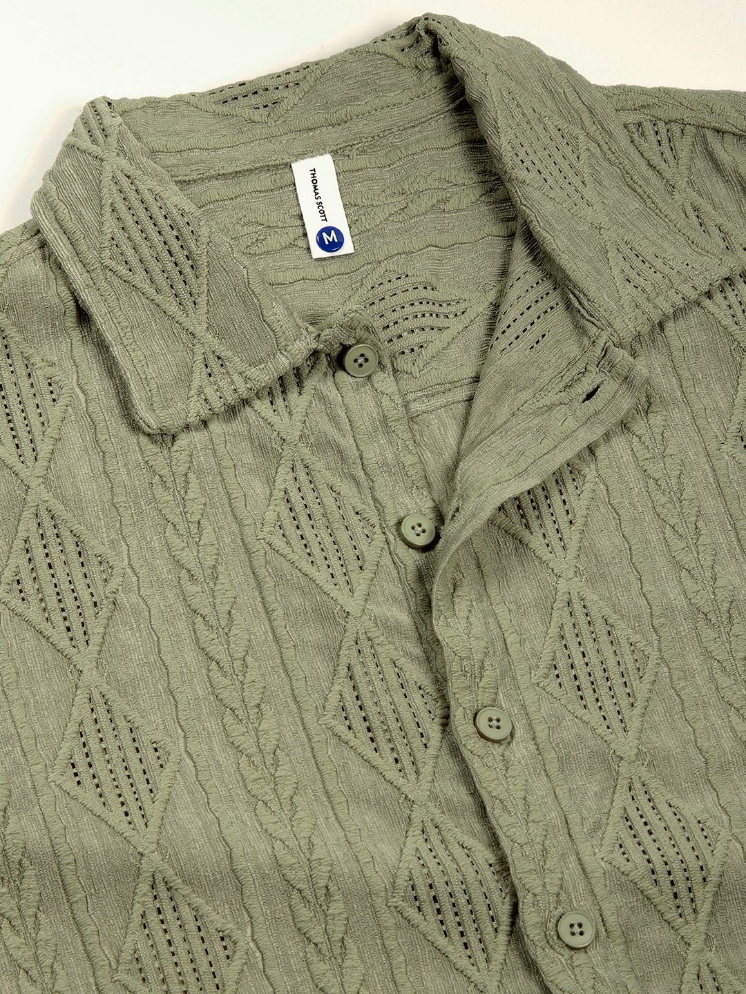 Thomas Scott Men Premium Spread Collar Textured Oversized Casual Shirt